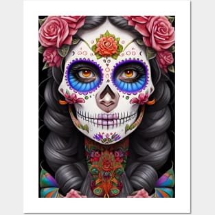 Sugar Skull Art - Woman in Sugar Skull Makeup Posters and Art